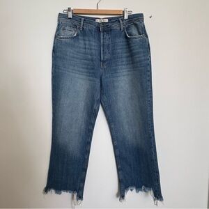 We The Free People Maggie Mid Rise Straight Leg Chewed Hem Jeans Size 30